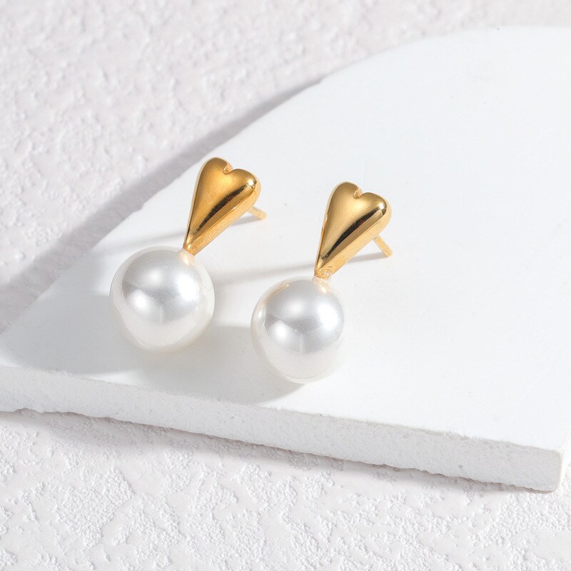 1 Pair Simple Retro Style Patchwork Shape Stainless Steel 18K Gold Plated Inlay Artificial Pearl Women's Dangle Earrings h5 